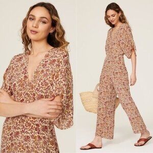 Vanessa Bruno Lelie Floral Jumpsuit 38 4-6 Vneck Wide Leg Kimono Sleeve $485